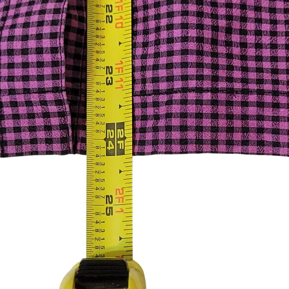 Chicos Design Purple Black Checked Gingham100% Silk Button-Up Shirt Sz 1 M - Picture 7 of 16